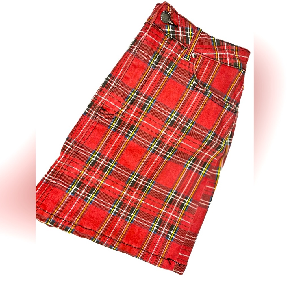 Plaid Denim Mini Skirt